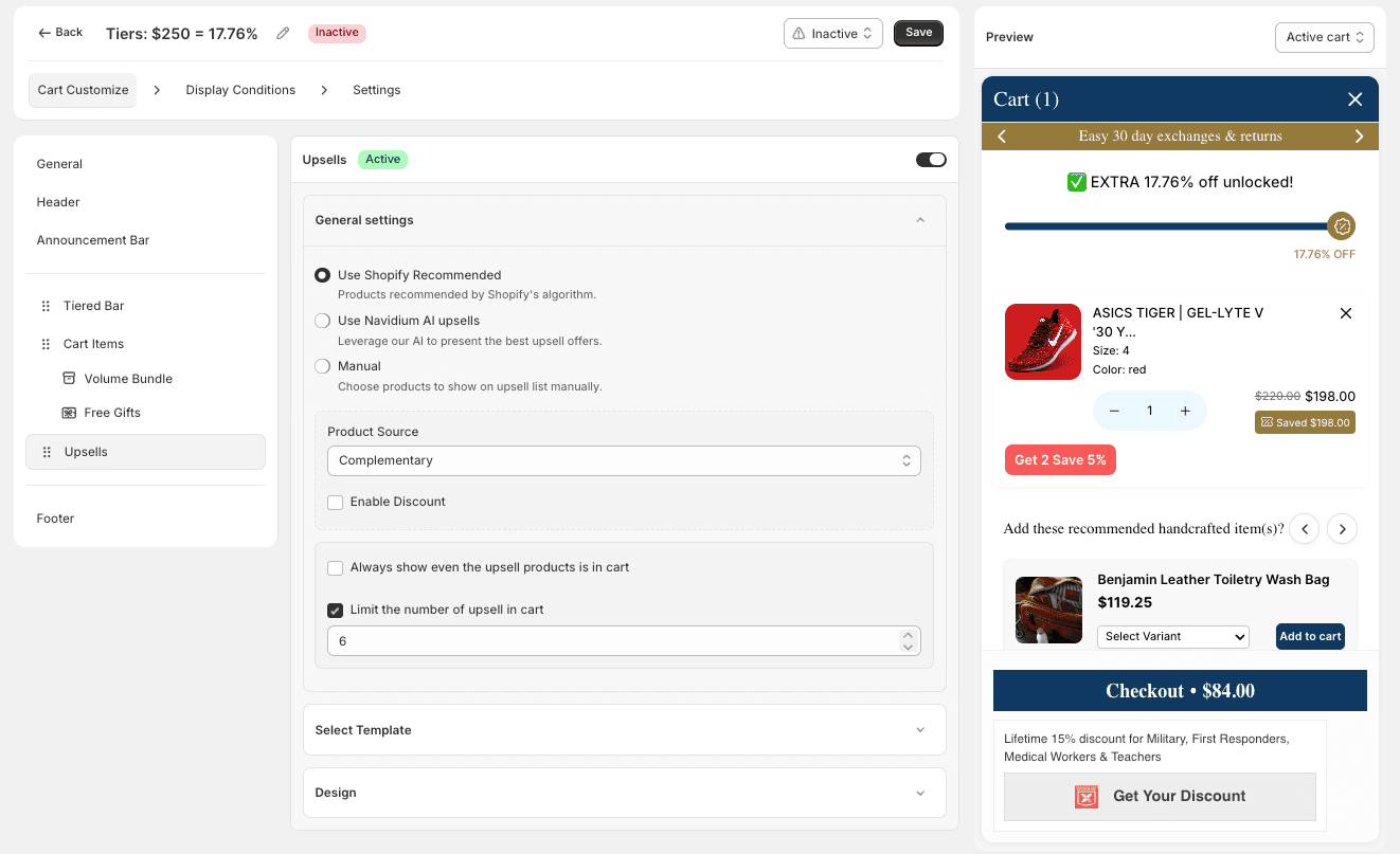 Create upsell modal with Trigger Option, Offer Products, and Discount settings