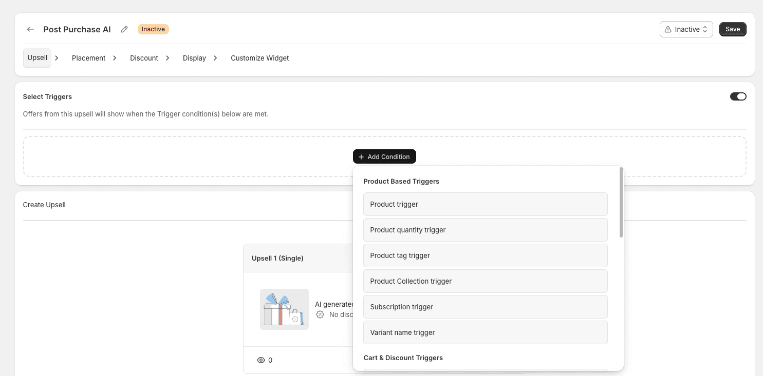 Select Triggers toggle with Add Condition button