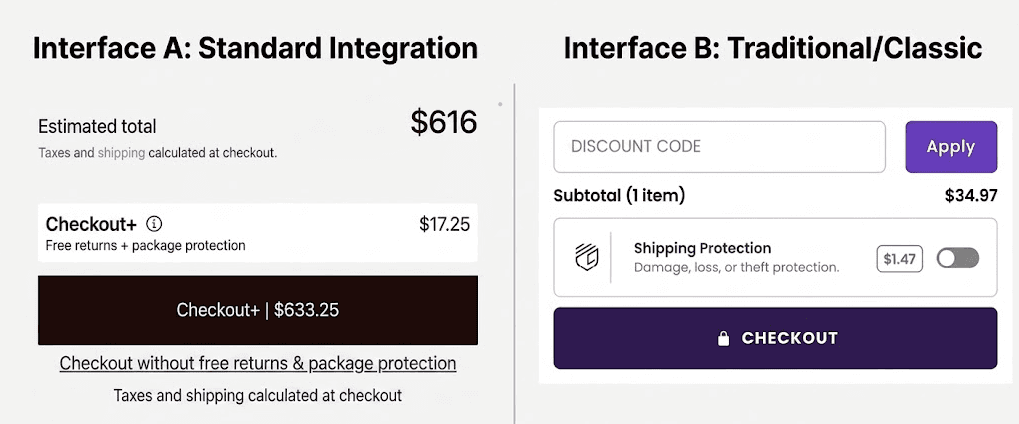 Side-by-side Standard and Classic widget on a cart page